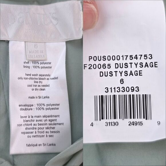 🍑David's Bridal Dusty Sage Green Flutter Sleeve Gown Size 6 - Picture 12 of 13